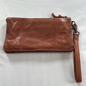 Brown Leather Wristlet Clutch